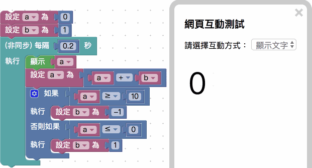 將 0 到 10 的數字不斷遞增與遞減
