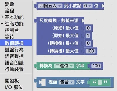 Webduino Blockly 數值轉換積木