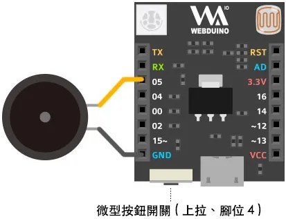 Webduino Smart 與蜂鳴器接線圖