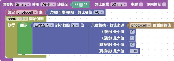轉換光敏電阻偵測數值